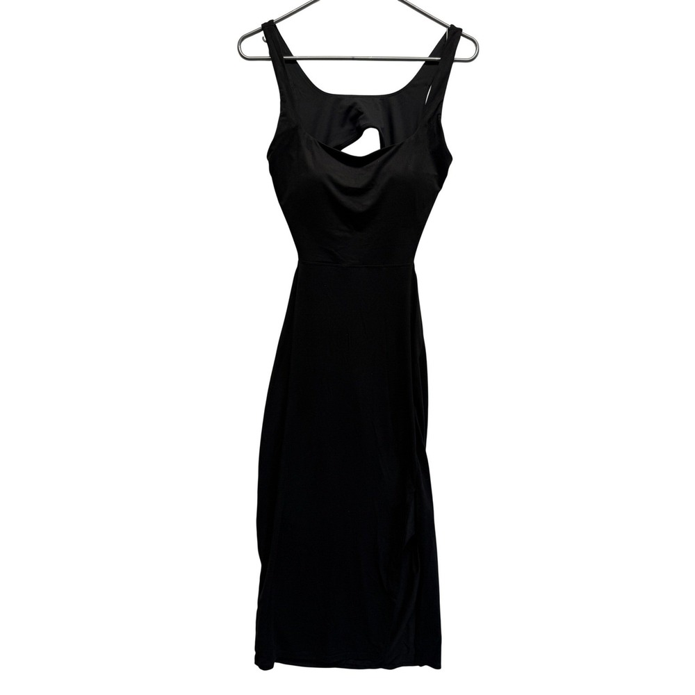 Halara Dress Cutout Back Built In Bra Size M Black Women Midi Slit SOFT